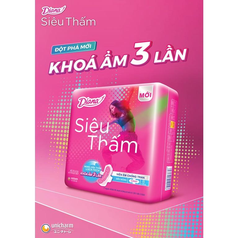 Combo 6 Băng vệ sinh Diana Siêu thấm Maxi (dày) có cánh 8 miếng/gói