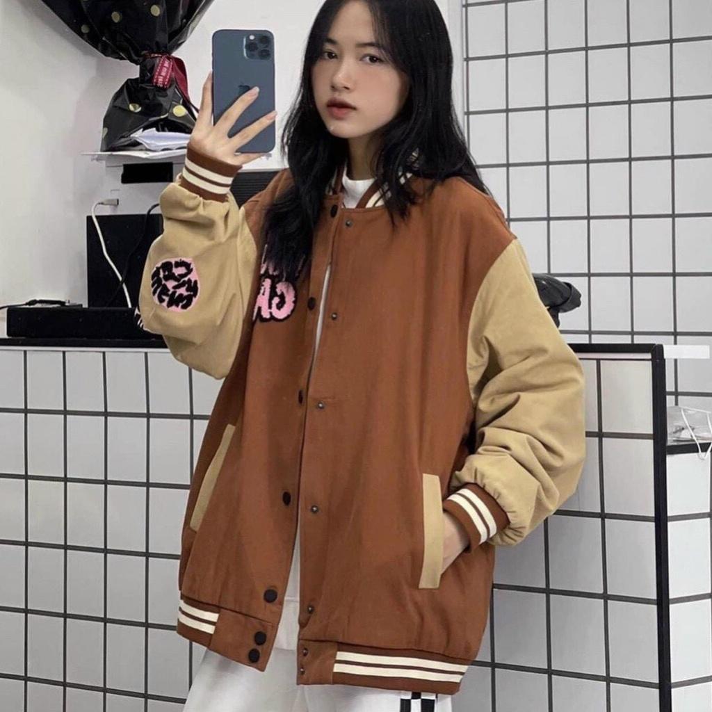 Hình ảnh Áo Khoác Bomber Nữ CAZE Chất Da Lộn Lót Dù Logo Thêu Sắc Nét Phong Cách Ulzzang Unisex Hot Trend Mới