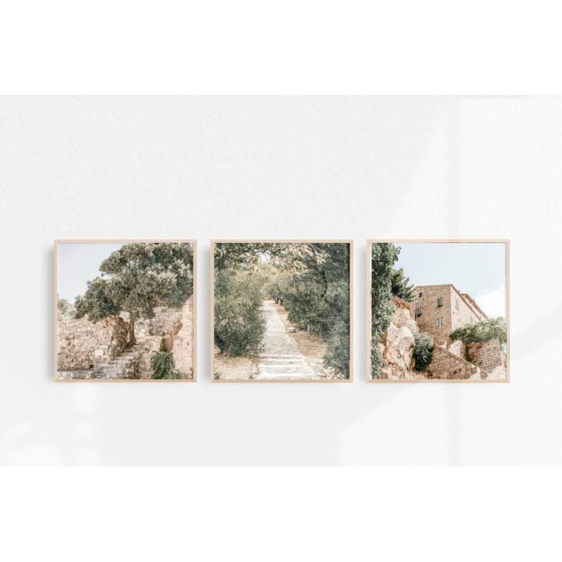Set 3 tranh tone xanh trầm sa mạc, tranh in canvas chống nước, chống ẩm có đinh 3 chân tặng kèm.