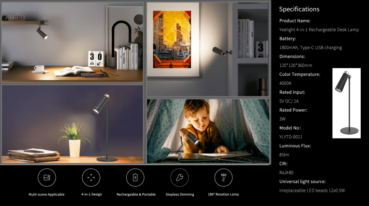 Hình ảnh ĐÈN BÀN SẠC TÍCH ĐIỆN ĐA NĂNG 4 TRONG 1 YEELIGHT - Pin 1800mAh - Công suất tiêu chuẩn 5w - Hàng Chính Hãng