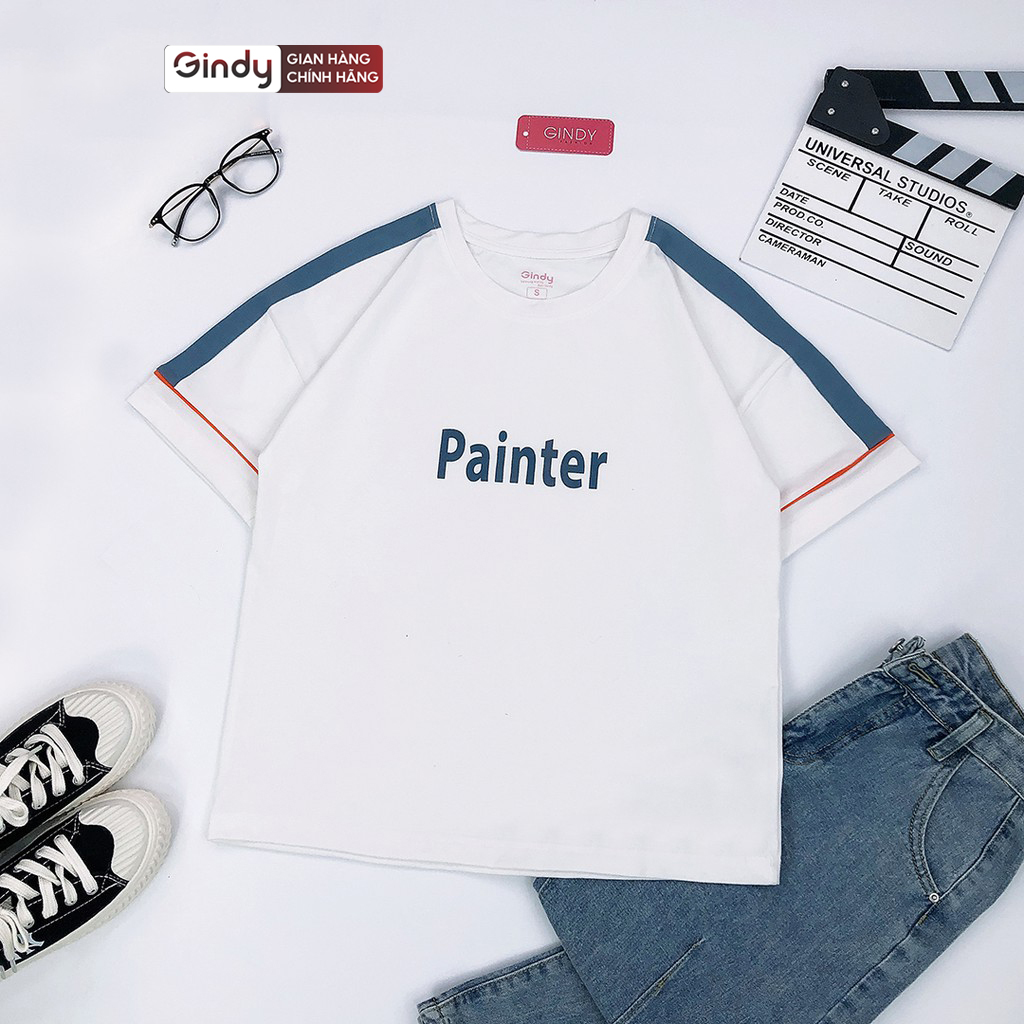 Áo thun nữ tay lỡ form rộng PAINTER phông chất cotton mát, co giãn unisex local brand GINDY A6171