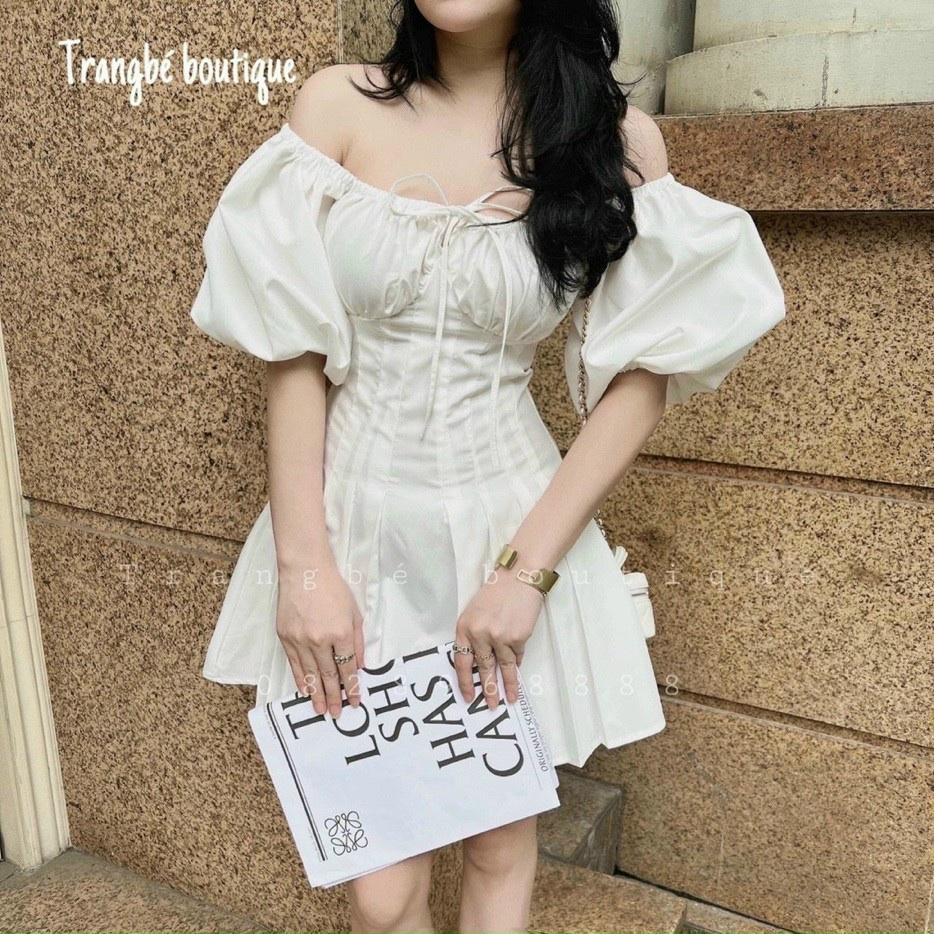 Đầm nữ trễ vai tay phồng xếp ly 3 màu sắc trẻ trung, sang chảnh.
