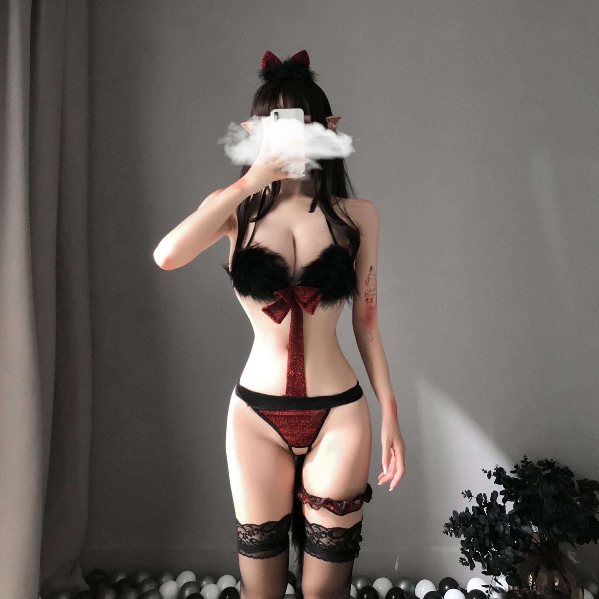 Set ngủ Cosplay sexy lông đính đá