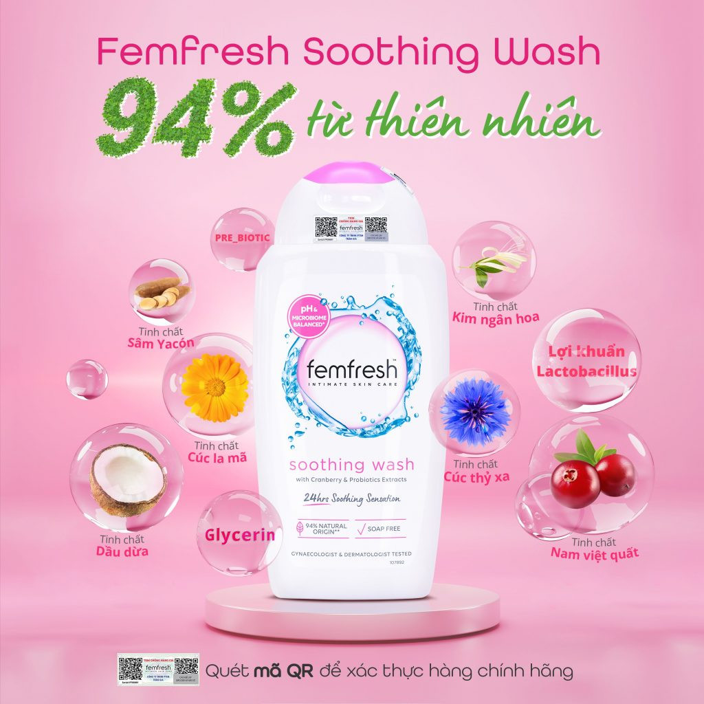 Dung dịch vệ sinh Anh Femfresh soothing wash giúp làm sạch sẽ, thơm mát, ngăn ngừa viêm, ngứa, nấm phụ khoa - QuaTangMe Extaste - Soothing wash 250mlchai