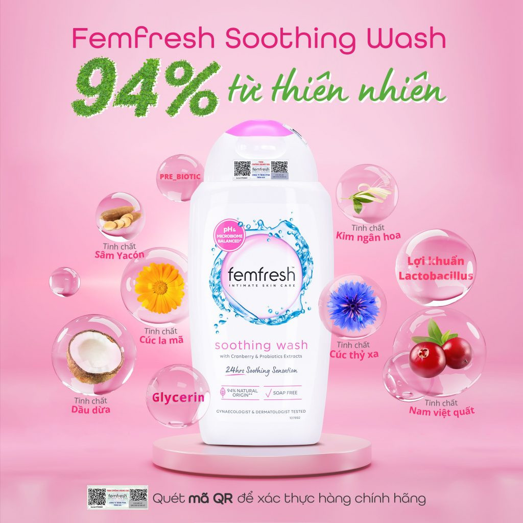 Dung dịch vệ sinh phụ nữ cao cấp Femfresh Soothing Wash 250ml, tăng cường cấp ẩm, sạch khuẩn và thơm mát