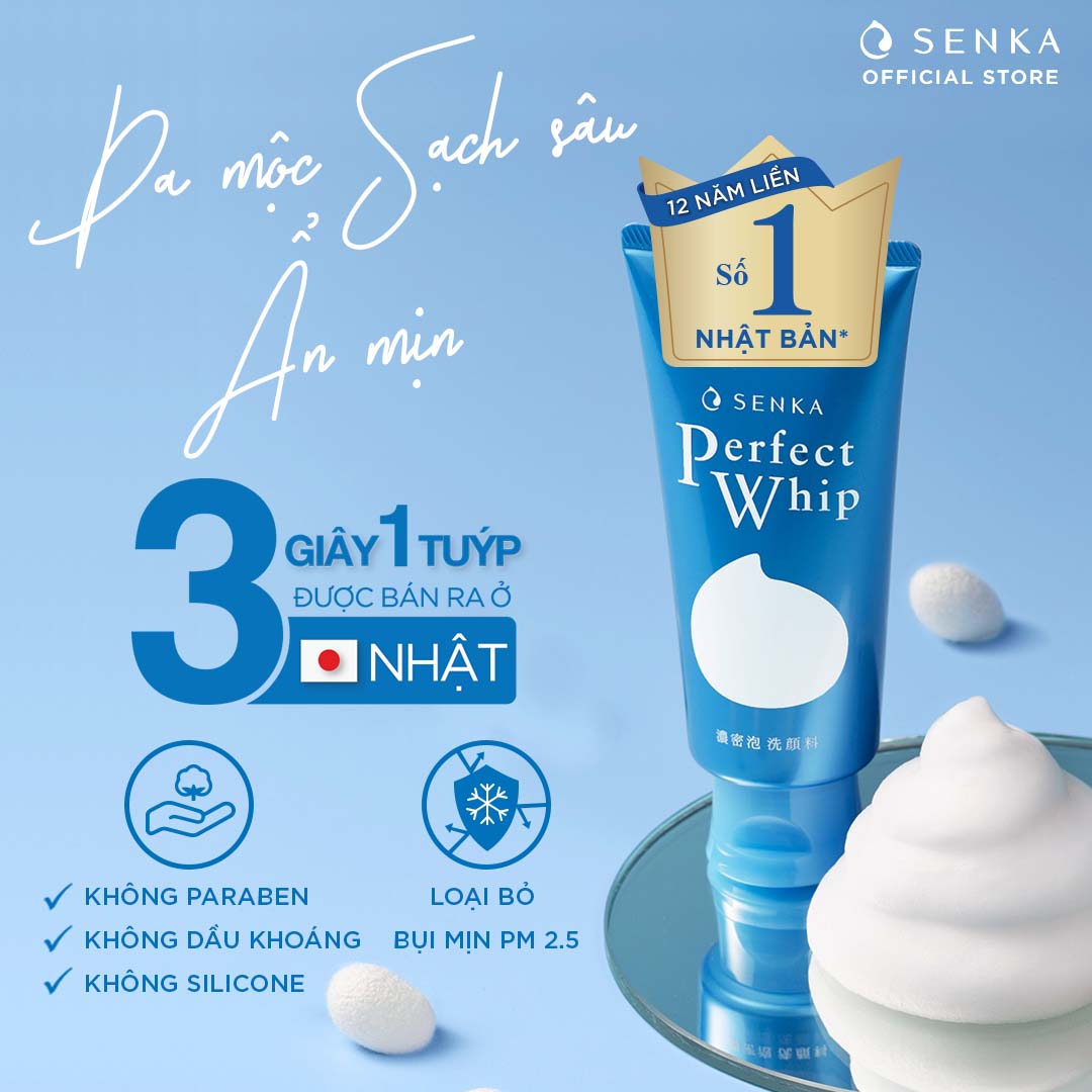 Combo Sữa tắm dưỡng ẩm Senka Perfect Whip 500ml và Sữa rửa mặt sạch ẩm mịn tự nhiên với bọt tơ tằm trắng Perfect Whip 120g