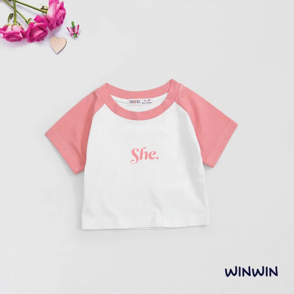 ÁO THUN BÉ GÁI CROPTOP NGẮN TAY IN HÌNH DỄ THƯƠNG TỪ 12-45KG DÀNH CHO BÉ GÁI