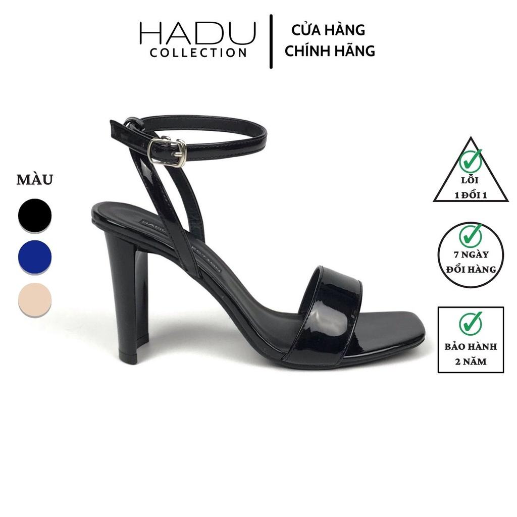 Giày sandal cao gót quai ngang HADU G938 da bóng gót kiểu mica