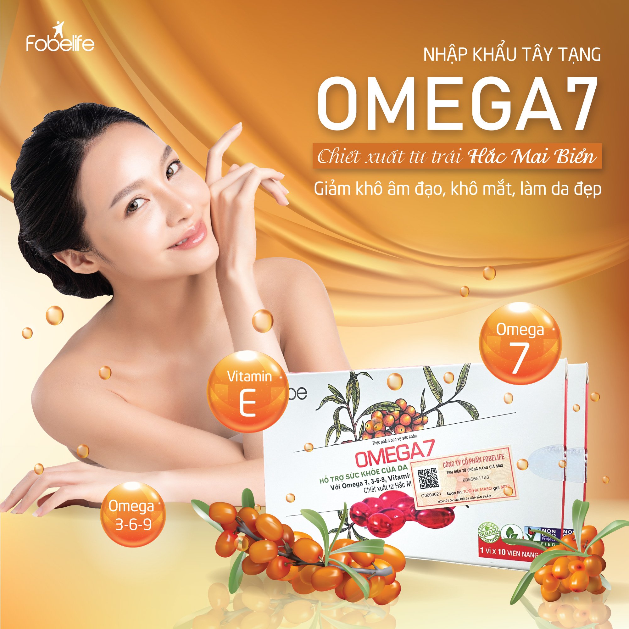 Viên Uống Giảm Khô Vùng Nhạy Cảm Giảm Da Nhăn Da Khô Làm Đẹp Da FOBE OMEGA 7 - Hộp 10 viên