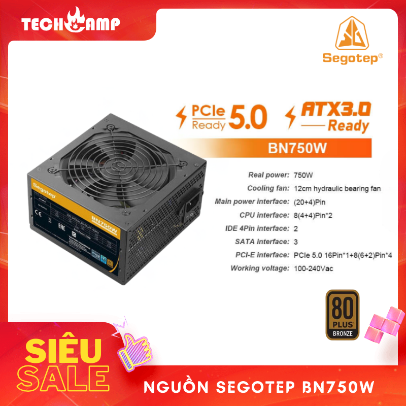 Nguồn Segotep BN750W 750W 80+ Bronze - Hàng chính hãng