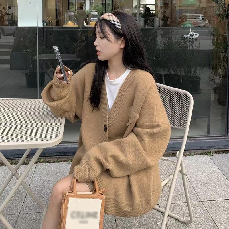 Áo khoác len cardigan len nữ dệt kim cadigan bigsize form dài rộng 2 màu basic phong cách Hàn Quốc H-18-1