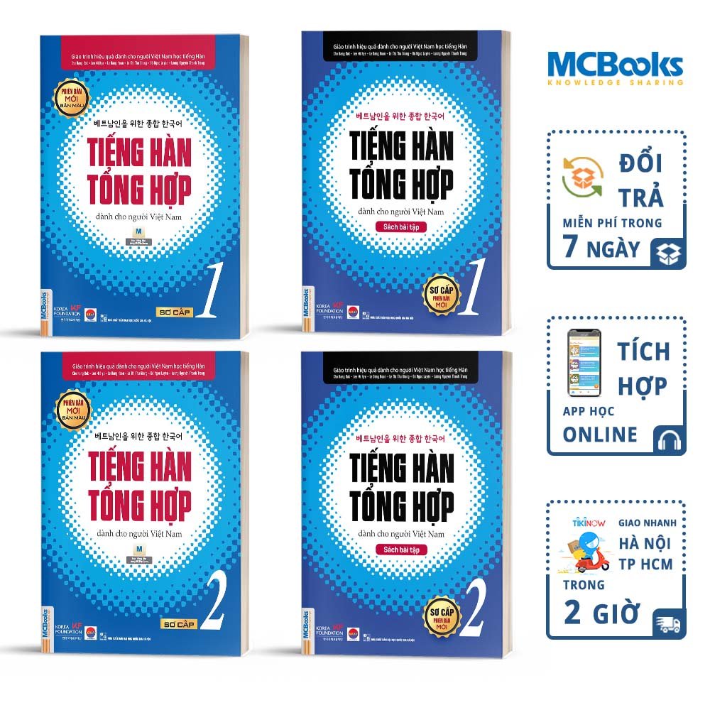 Combo 4 Cuốn Tiếng Hàn Tổng Hợp Sơ Cấp 1 và 2 Bản Màu - Học Kèm App Và Khóa Học Online