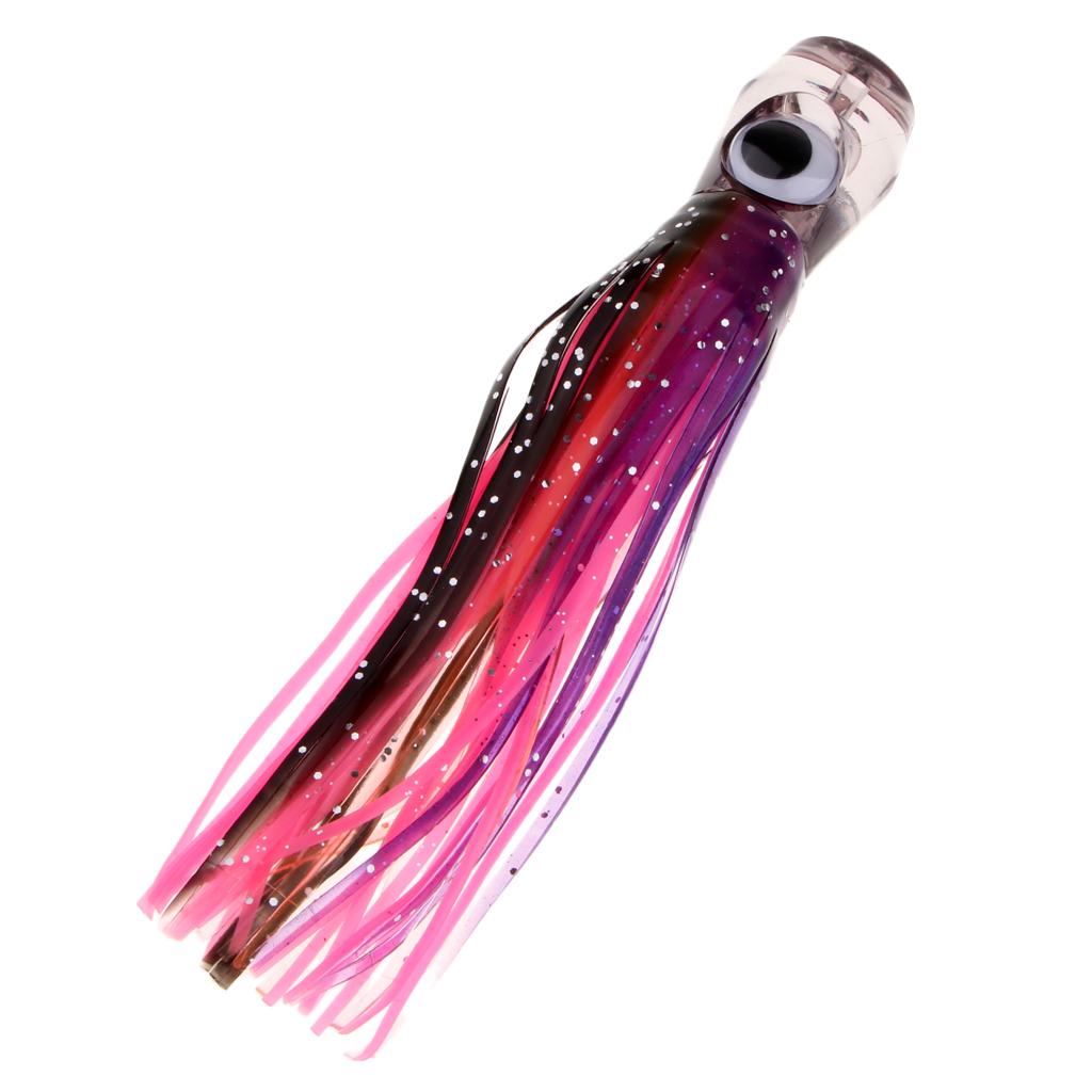 5pcs 3D Eye Jet Head Trolling Skirt Lure Soft Octopus Squid Bait Offshore