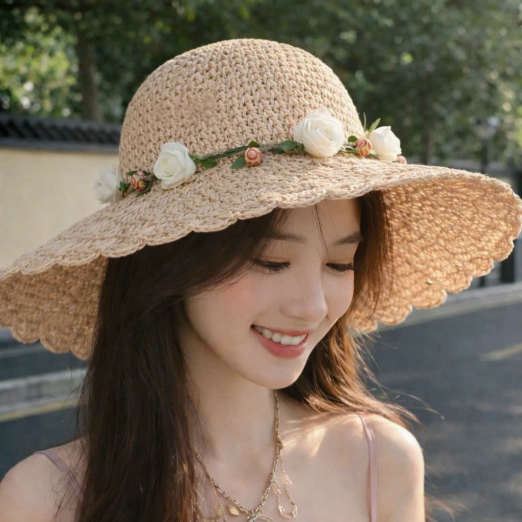 Mũ cói rơm mềm gấp gọn, mang phong cách thời trang Hàn Quốc. Kiểu dáng đẹp, thanh lịch, dễ phối đồ dona25040109