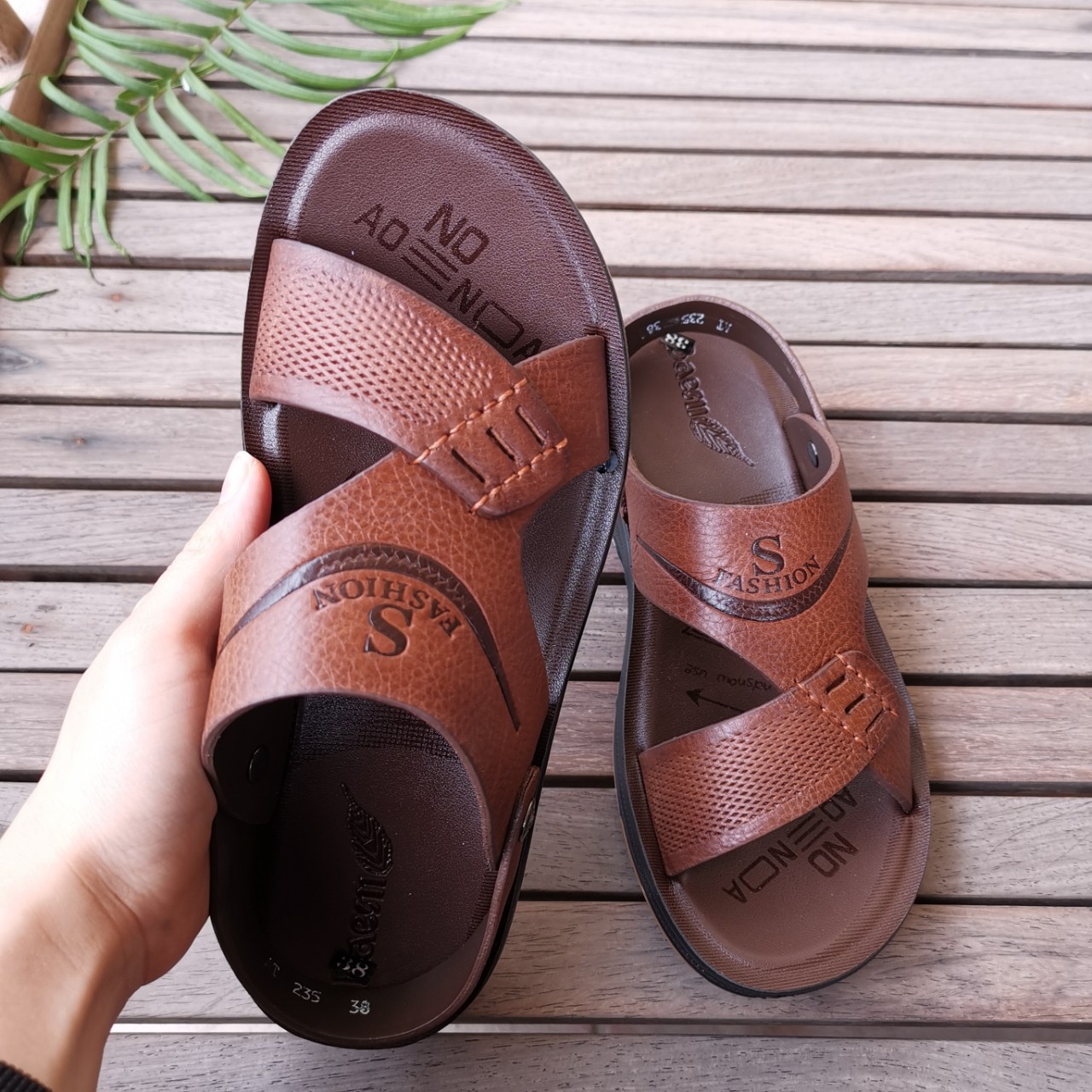 Giày Sandal nam da bò thật dép quai hậu nam da thật - DQH.235