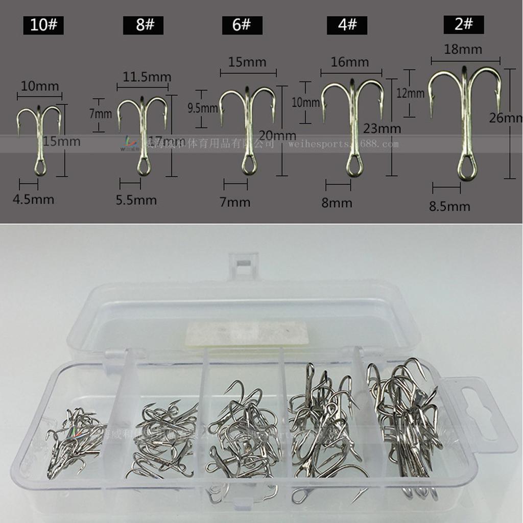 50 Pieces High Carbon Steel Assorted Size Barbed Treble Hooks Fishing Equipment+50 Pieces Steel Screw Peg Carp Fishing Tackle Boilie Ring Bait Terminal Tackle
