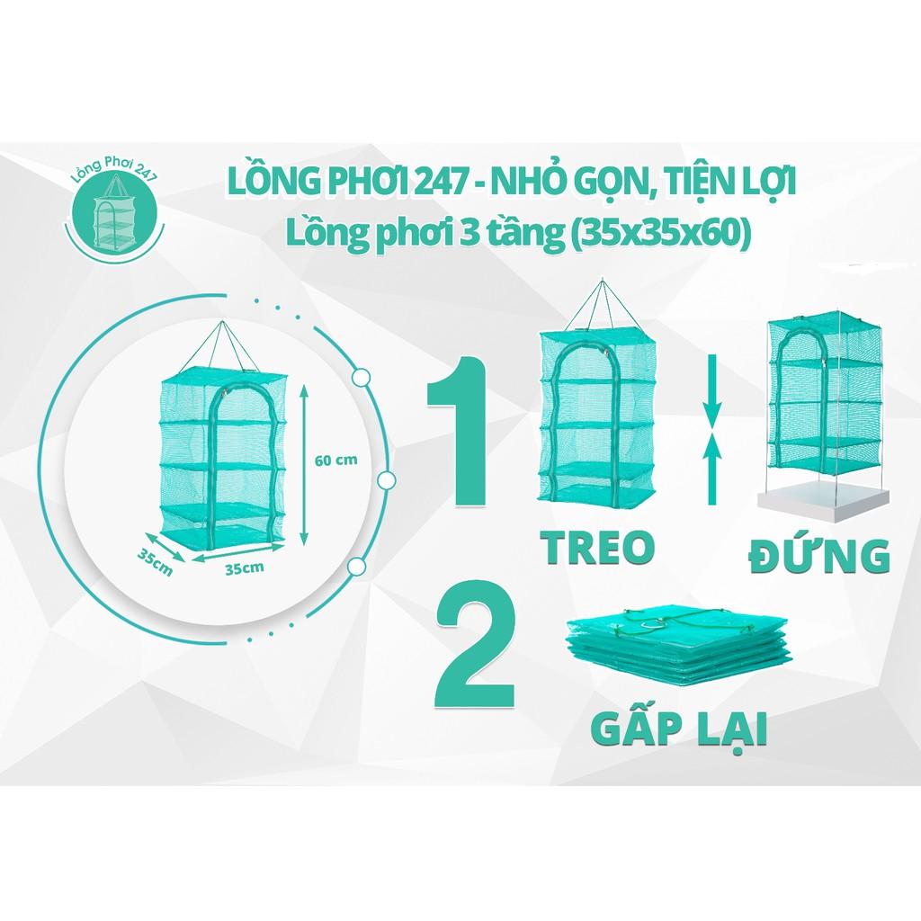 35X35X60CM Lồng lưới treo 4 tầng để phơi cá khô có thể xếp gọn - hàng Việt Nam chất lượng cao