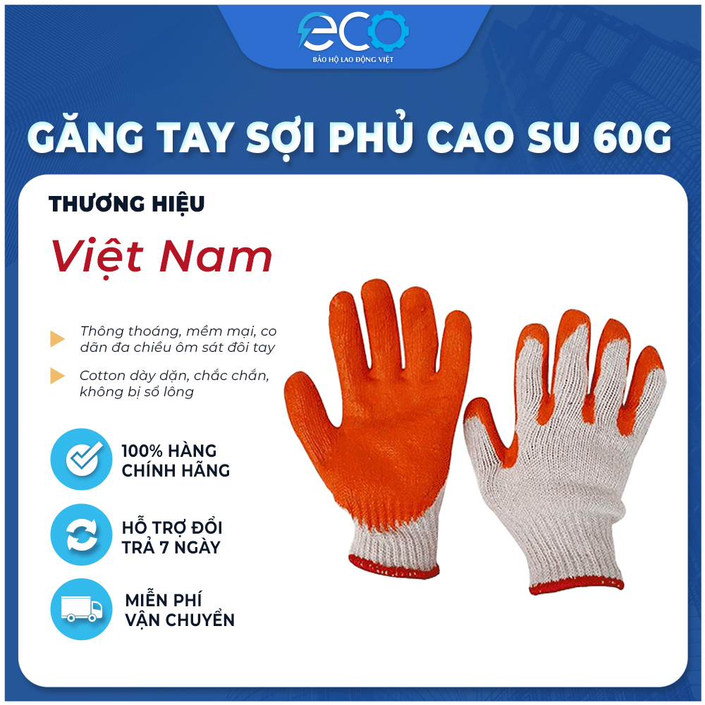 Găng tay sợi phủ cao su một mặt mỏng 60g màu đỏ  chống trơn trượt, bám tốt, bền bỉ, giá rẻ