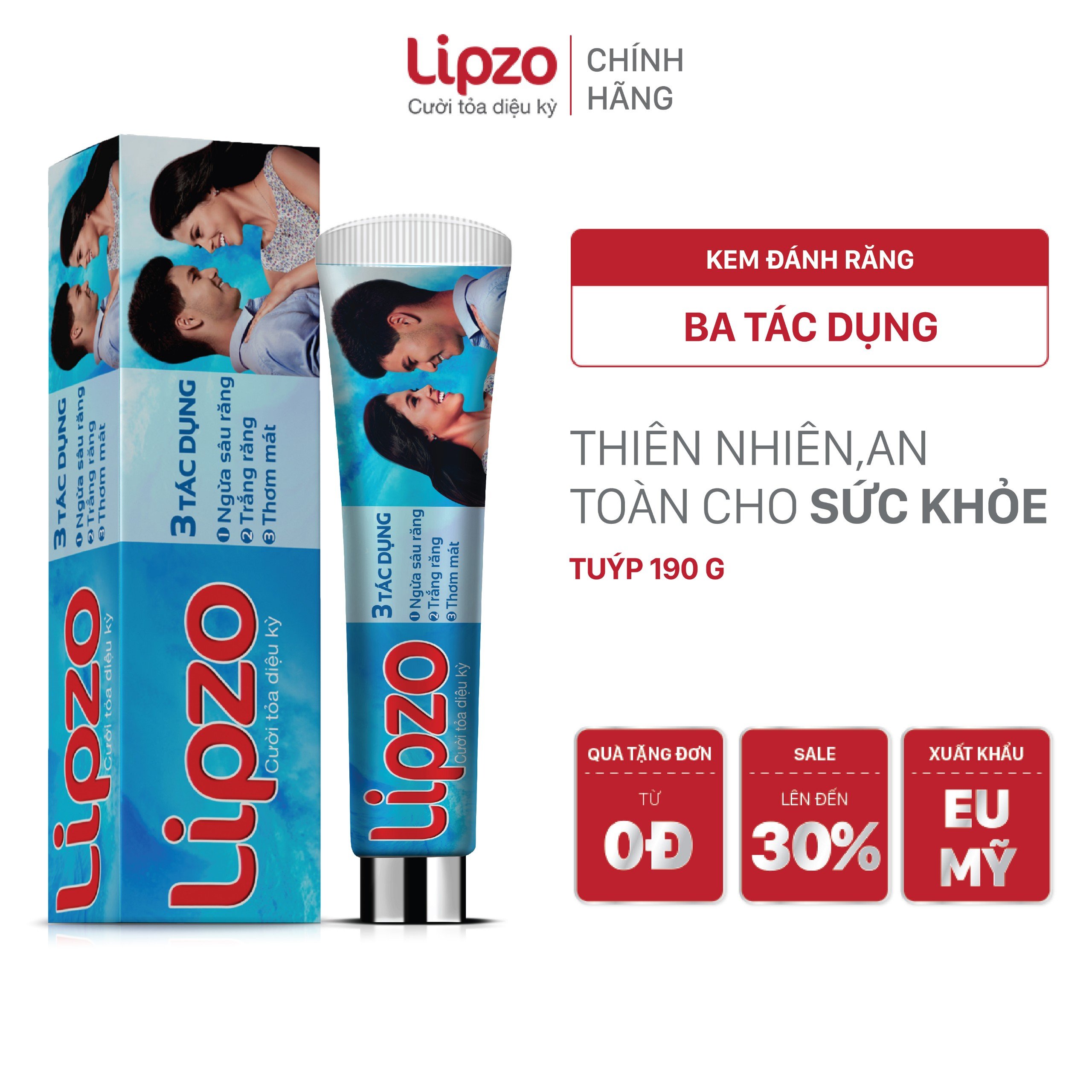 Kem Đánh Răng 3 Tác Dụng (Tuýp 190g) Thành Phần Thiên Nhiên, Ngừa Sâu Răng, Trắng Răng, Cho Hơi Thở Thơm Mát
