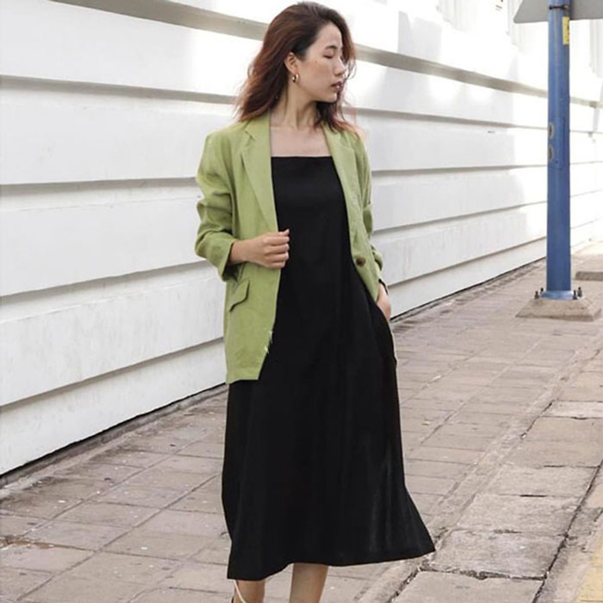 Áo vest blazer Linen nữ túi bổ 1 khuy trẻ trung - Xanh cốm