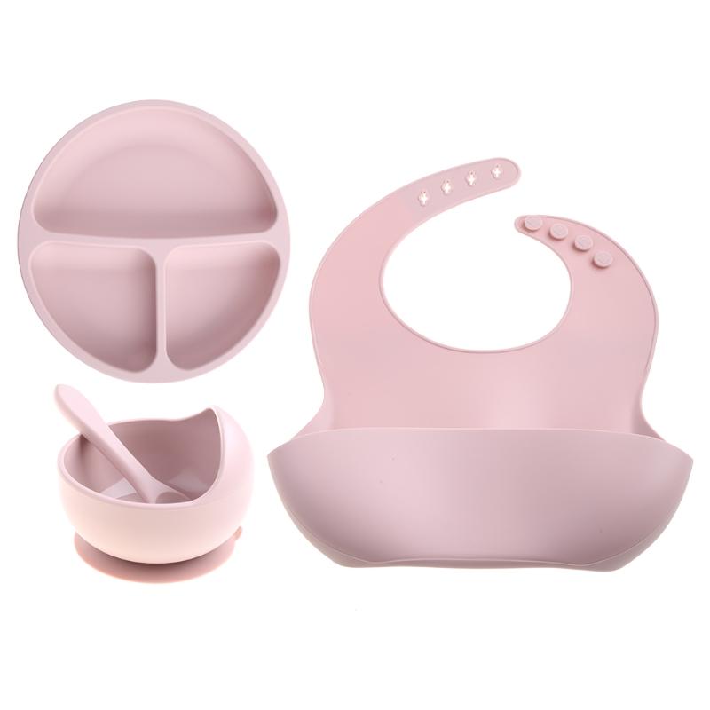 4 Không Chứa BPA Silicone Cho Bé Bộ Đồ Ăn Yếm Chống Thấm Màu Đĩa Dùng Tiệc Hút Bát Thìa Ăn Cho Trẻ Em