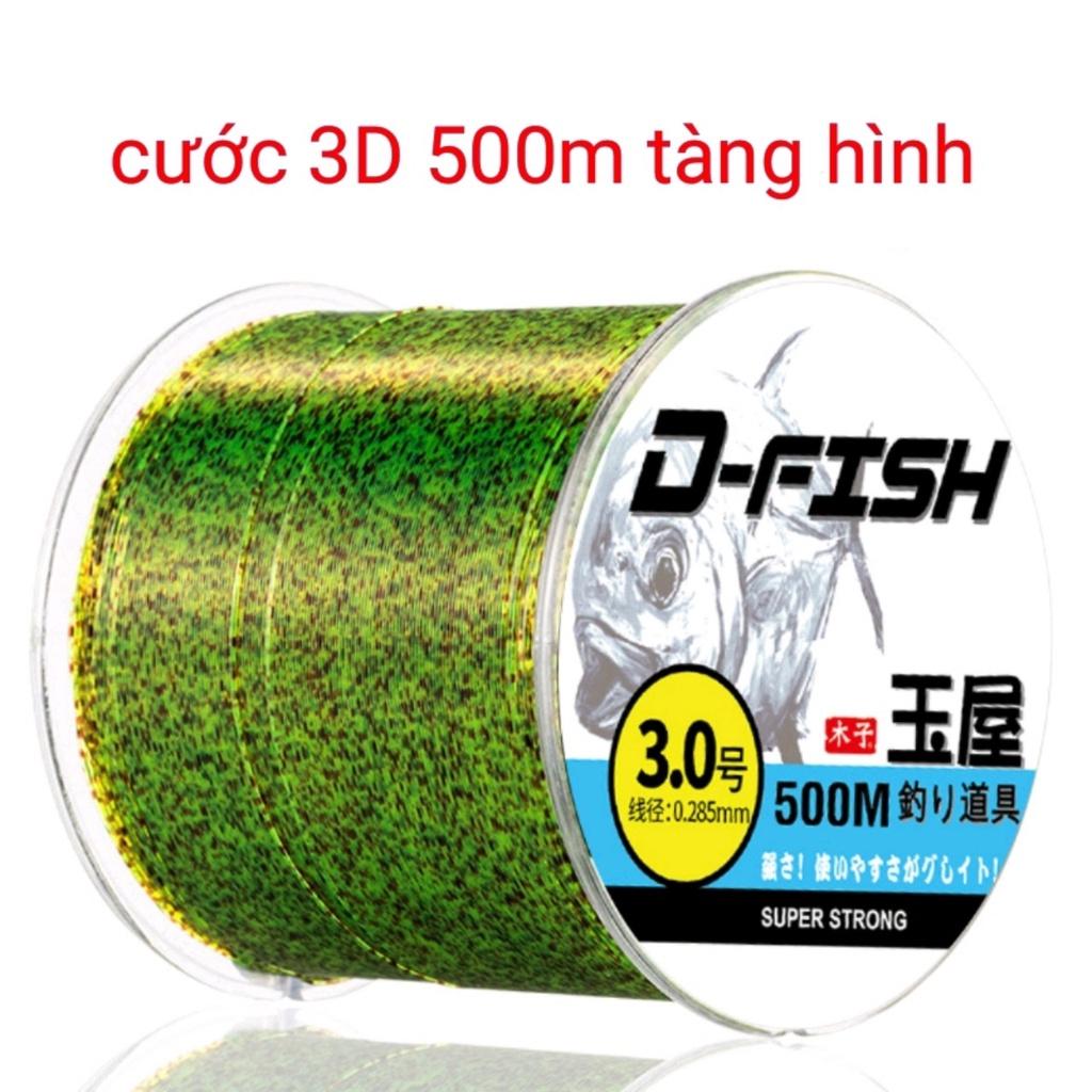 Cước câu cá 3D 500m chấm xanh tàng hình