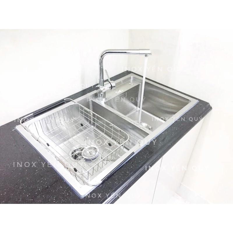 Rổ kệ đa năng co giãn, Kệ Úp Chén Ráo Nước Đa Năng inox 304 size to nhất