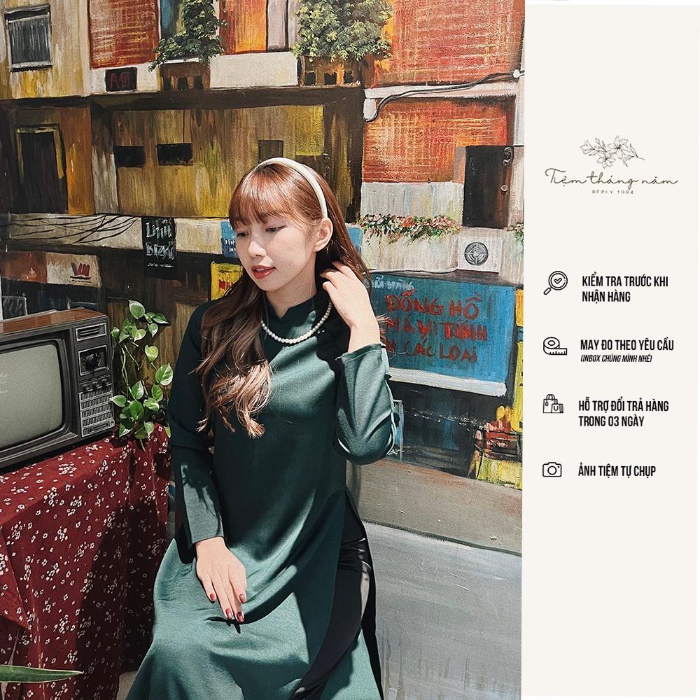 Áo dài xưa dáng suông - màu xanh rêu đậm