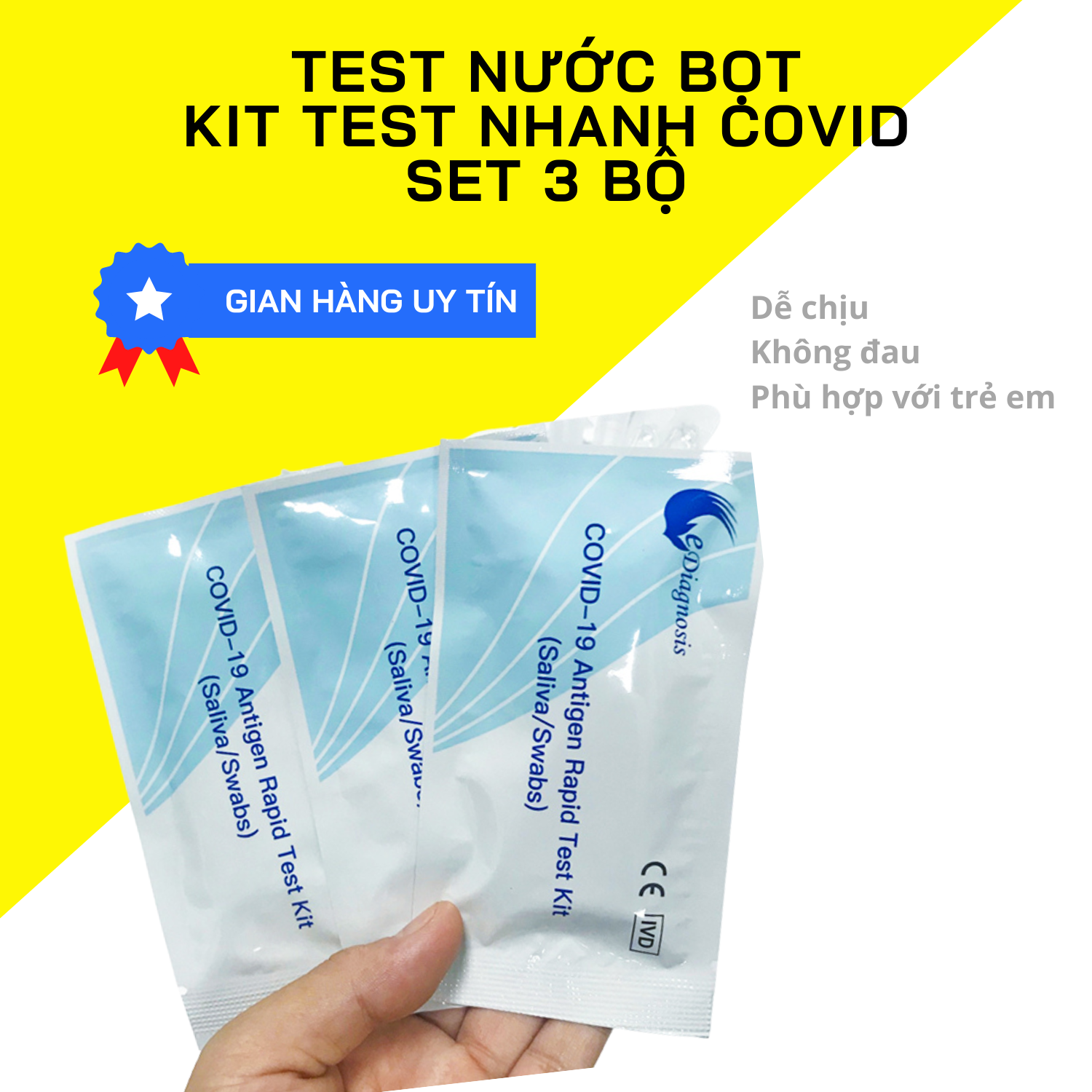 Combo 3 Kit Test Nước Bọt Giá Tốt - Khay Thử Định Tính Kháng Nguyên Sars-CoV-2 Tại Nhà, Xuất Hóa Đơn Đầy Đủ.