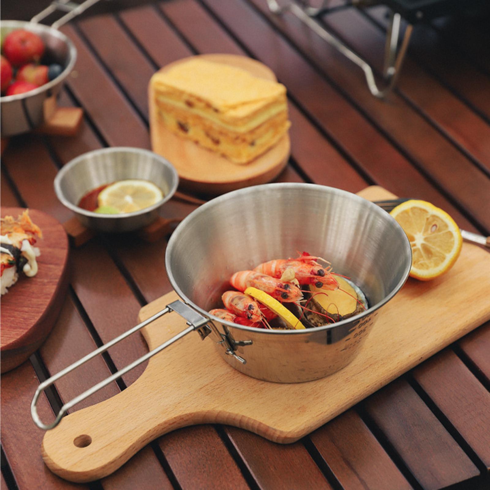 Camping Bowl, Food Bowl Camp Cup Folding Handle, Outdoor Dinnerware Portable Camping Cup, Measuring Picnic Bowl for BBQ, Barbecue Picnic Travel