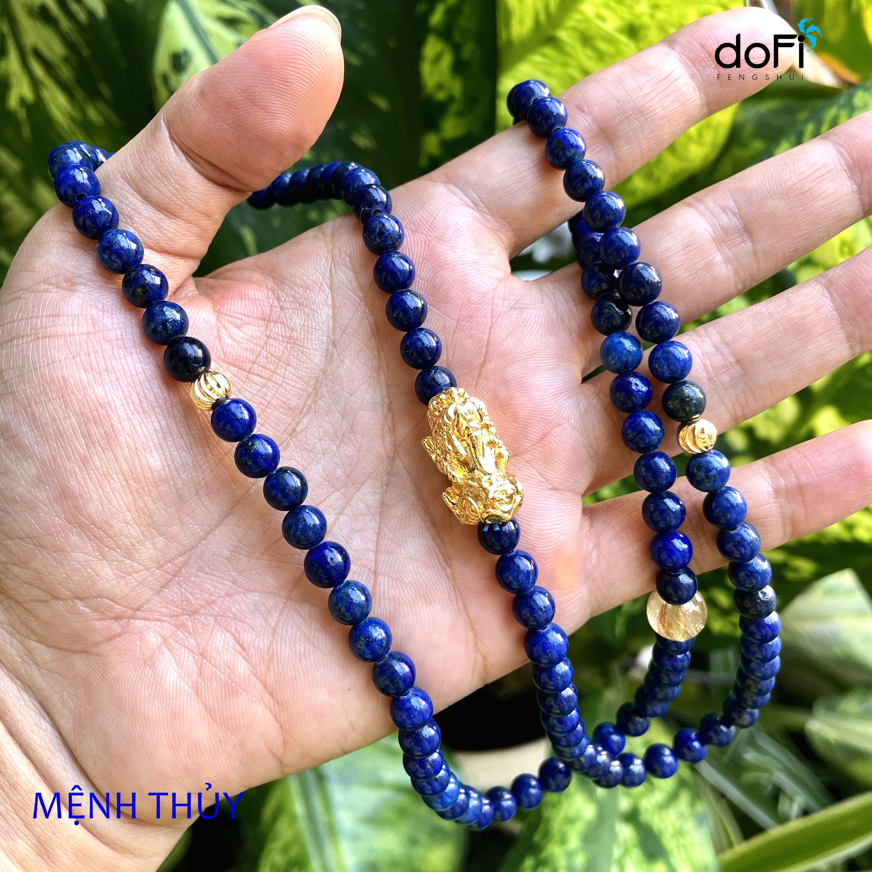 TRÀNG HẠT LAPIS LAZULI + ĐÁ THẠCH ANH TÓC VÀNG PHỐI TỲ HƯU
