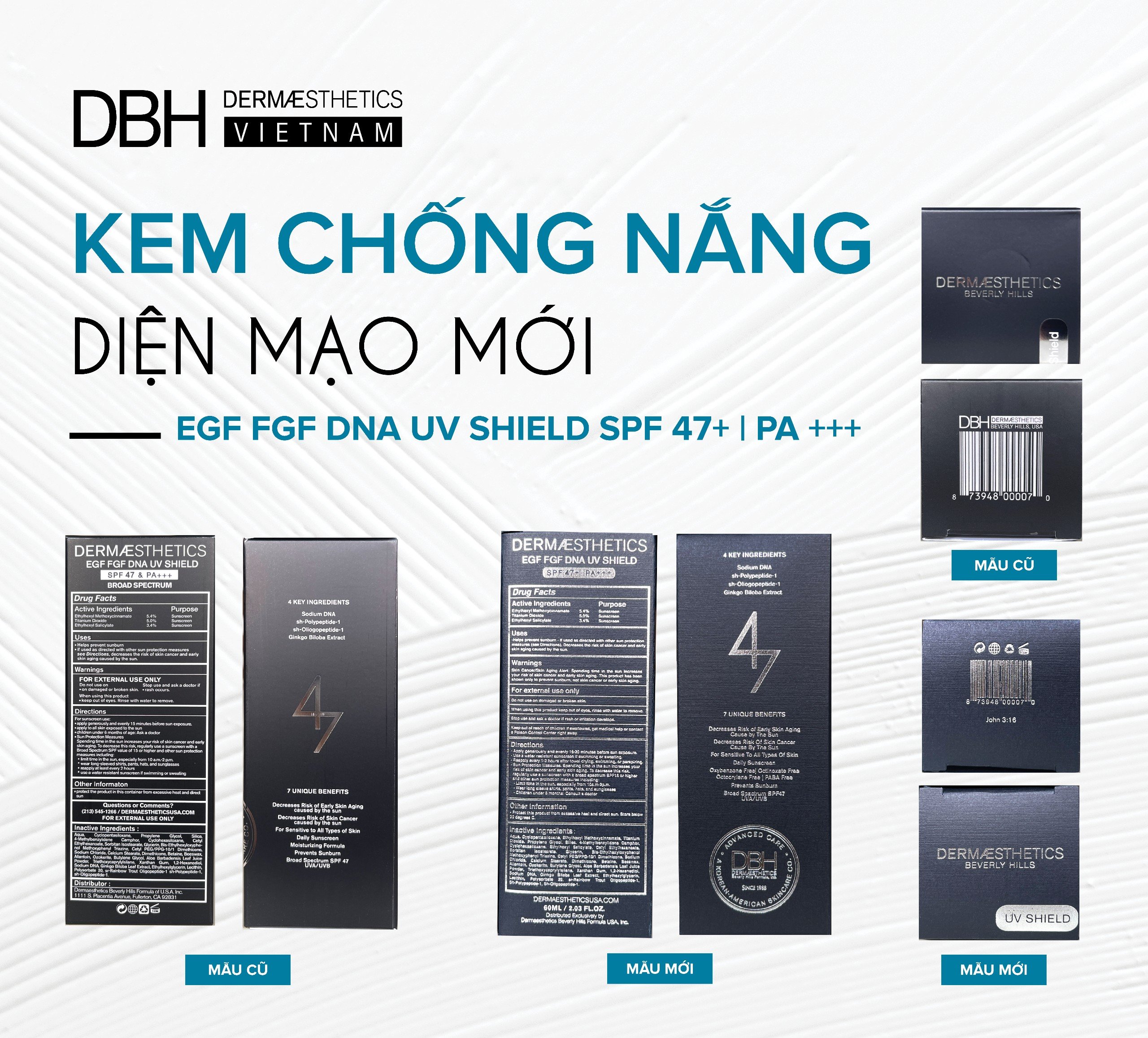 KEM CHỐNG NẮNG DBH- EGF/FGF/DNA UV SHIELD SPF47 PA+++ DBH DERMAESTHETICS BEVERLY HILL 60ML - HÀNG NHẬP KHẨU- CHÍNH HÃNG