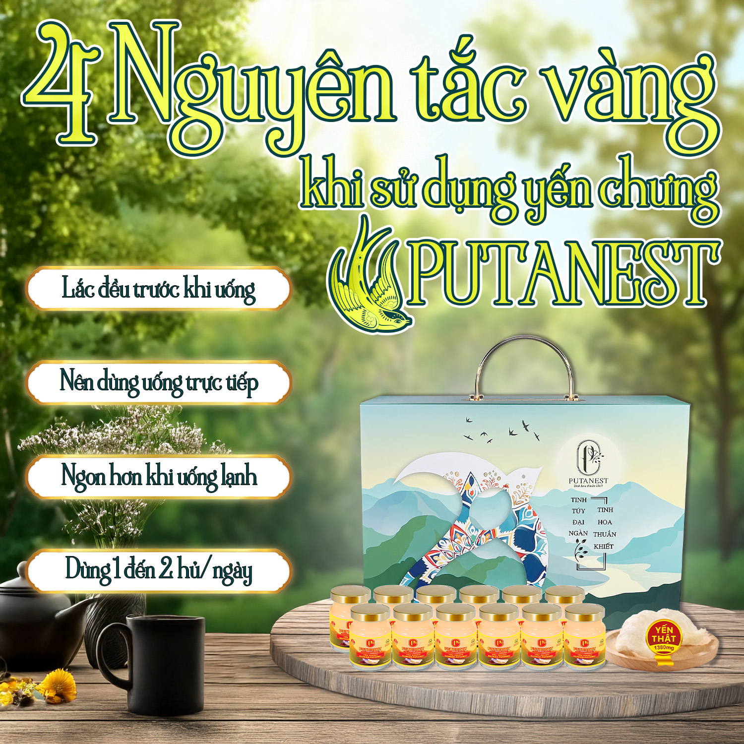 Yến chưng Saffron PUTANEST hộp quà tặng cao cấp 12 hũ 70ml bổ dưỡng đẹp da ngừa lão hoá