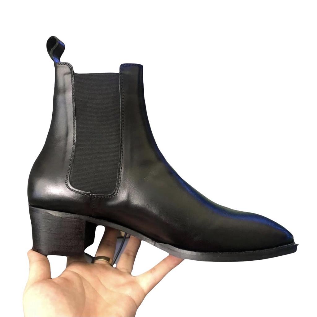 (cao cấp) 4cm Heels Chelsea Boots Classic đế gỗ, giày bốt nam