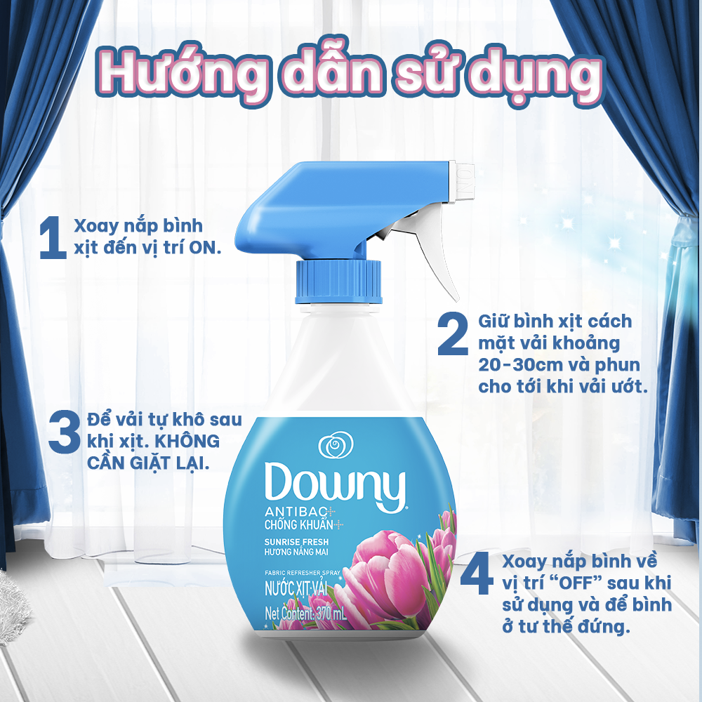 Combo Tiết Kiệm 3 Xịt Vải DOWNY Hương Nắng Mai/Huyền Bí/Đam Mê Chai 370ML x3