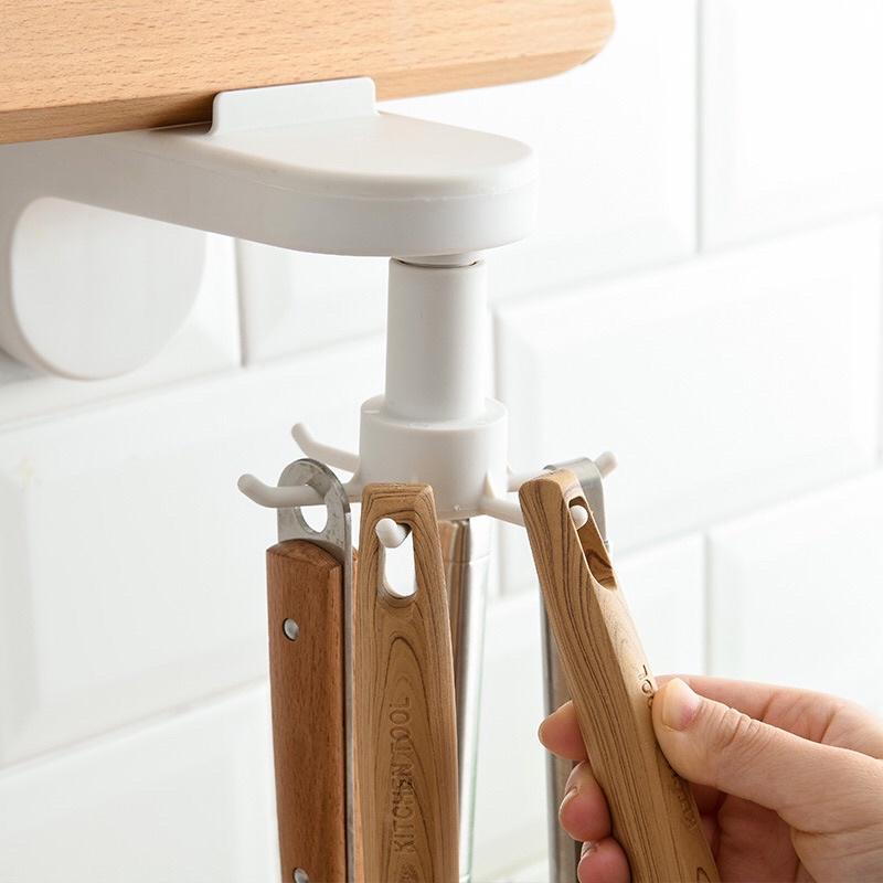 Móc treo đồ dùng nhà bếp 6 chấu đa năng xoay 360 độ dán tường không cần khoan đục