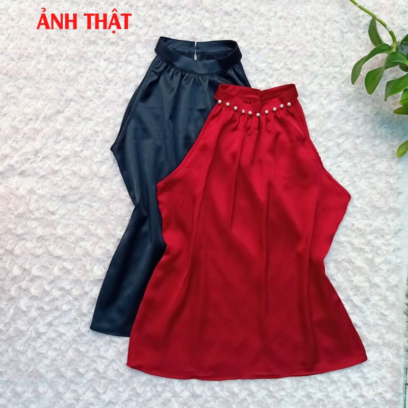 Áo 2 Dây Cổ Yếm Mặc Trong Vest, Blazer Chất Lụa Satin Mịn, Mát