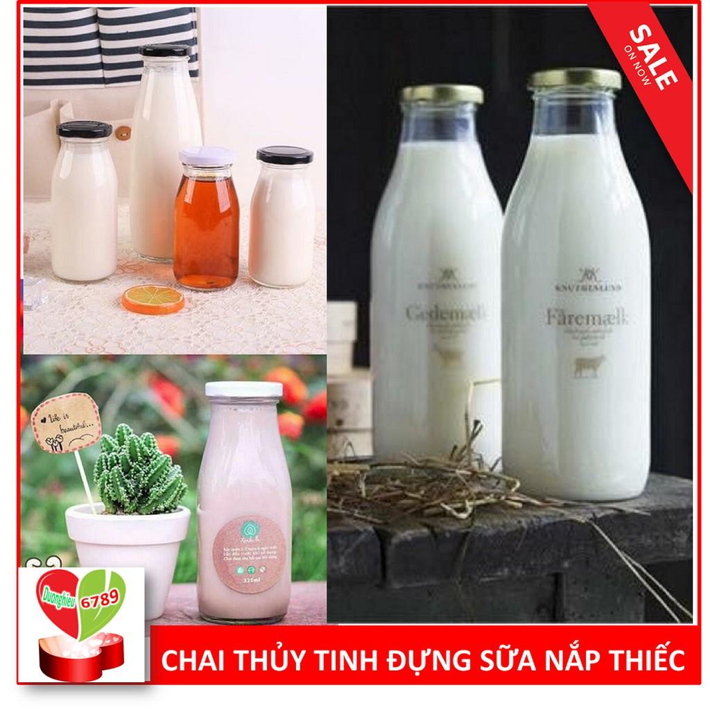 Chai Thủy Tinh Đựng Sữa Nắp Thiêc Đủ Kích Cỡ Nắp Đen - Duonghieu6789