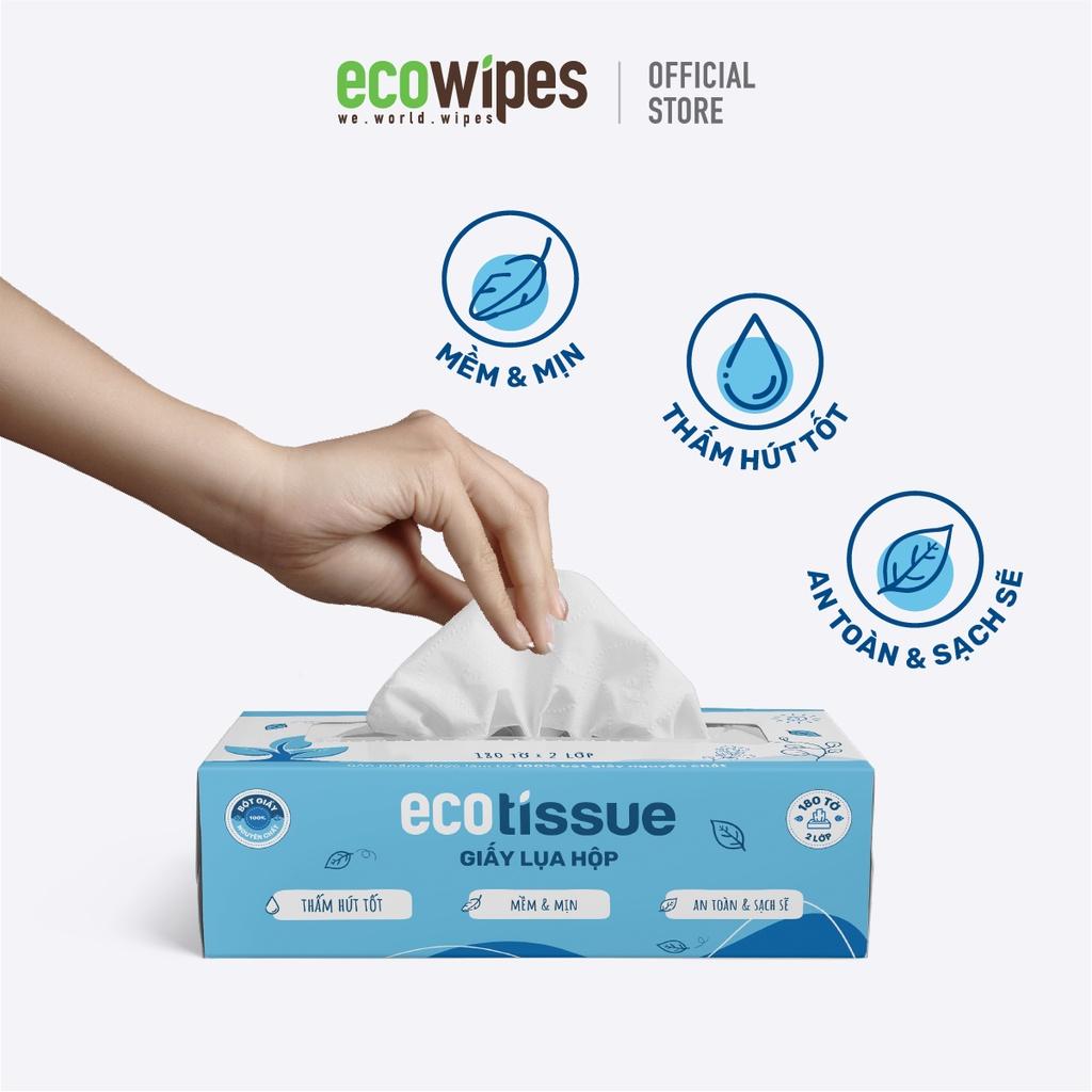 Combo 3 hộp khăn giấy Ecotissue 180 tờ cao cấp siêu mềm mịn dai thấm hút tốt an toàn sạch sẽ