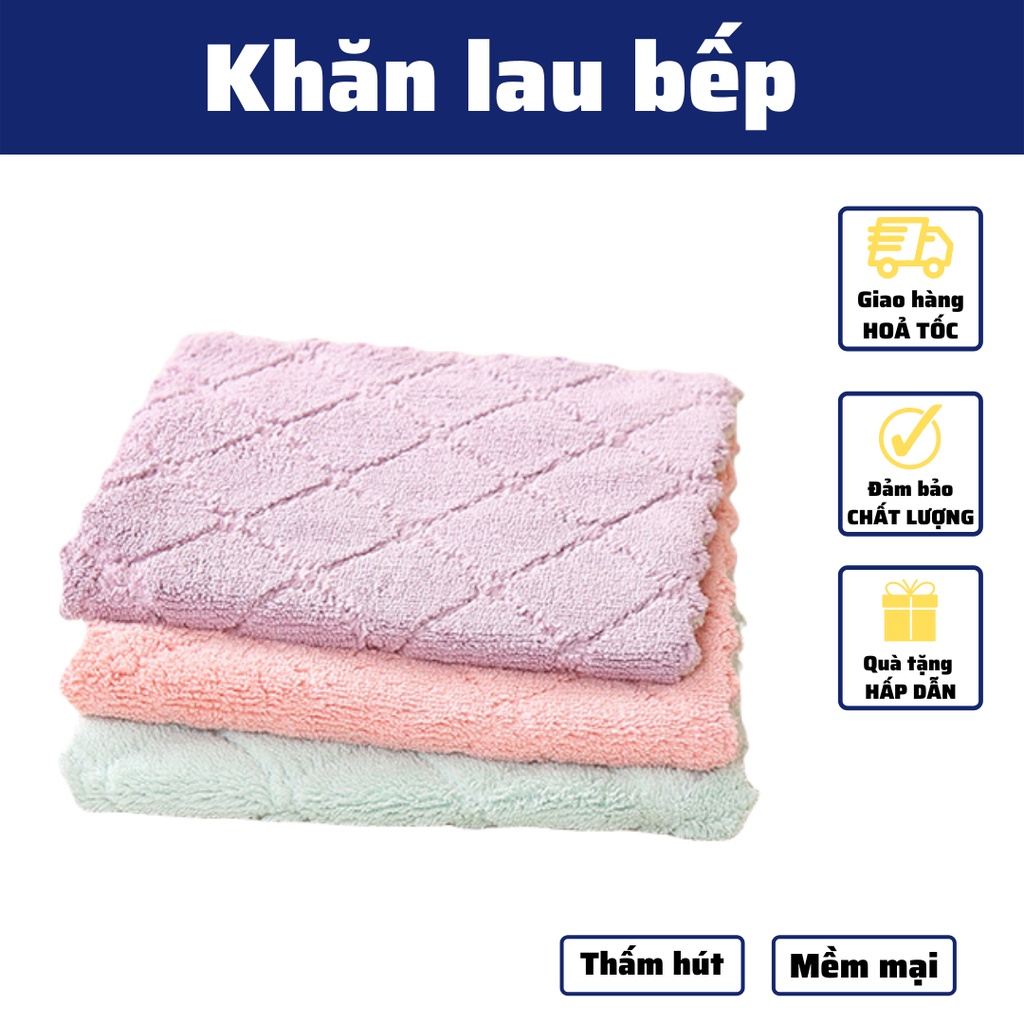 Khăn Lau Bếp 2 Mặt Đa Năng Dày Dặn Siêu Thấm - Lau Bát Đĩa, Bàn Ghế Cỡ Lơn 25cm x 25cm