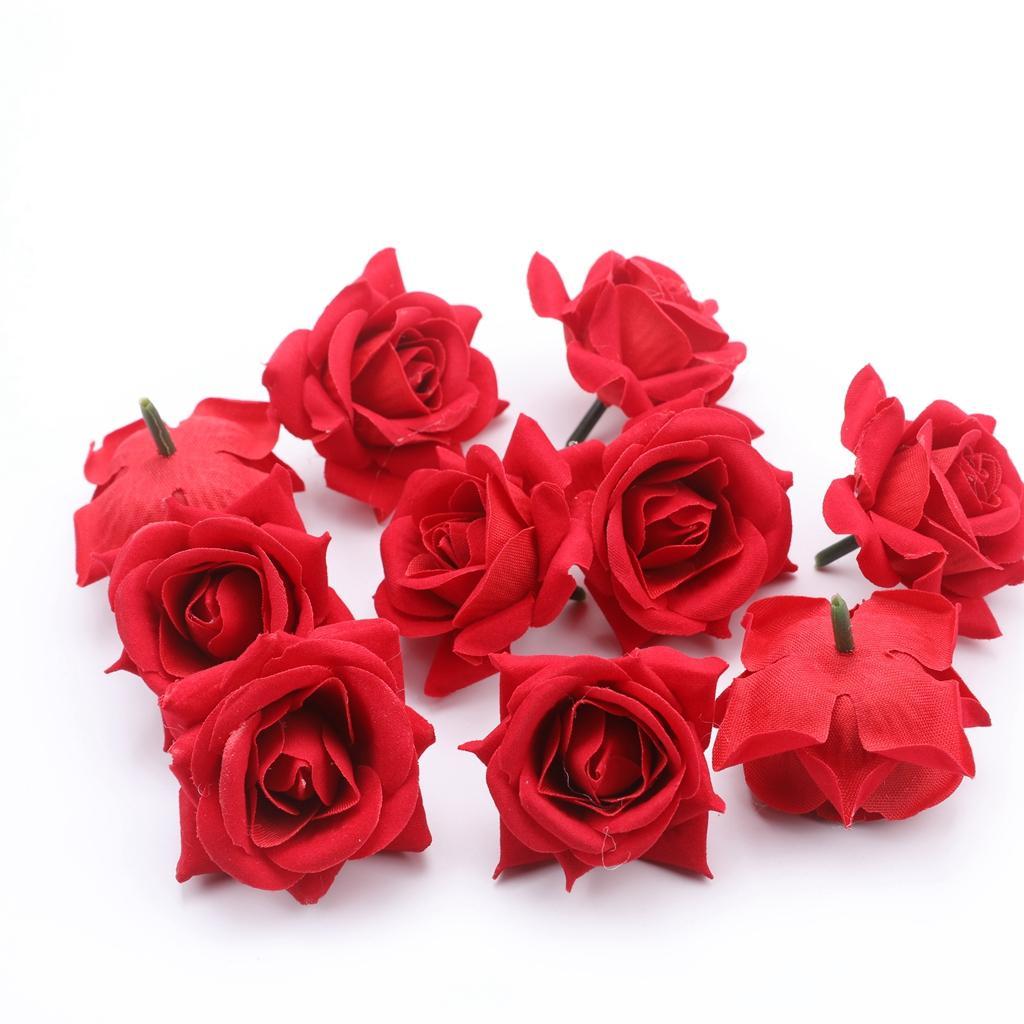 10x Artificial Rose Flower Heads For Wedding Decor, Baby Shower, Craft - Red
