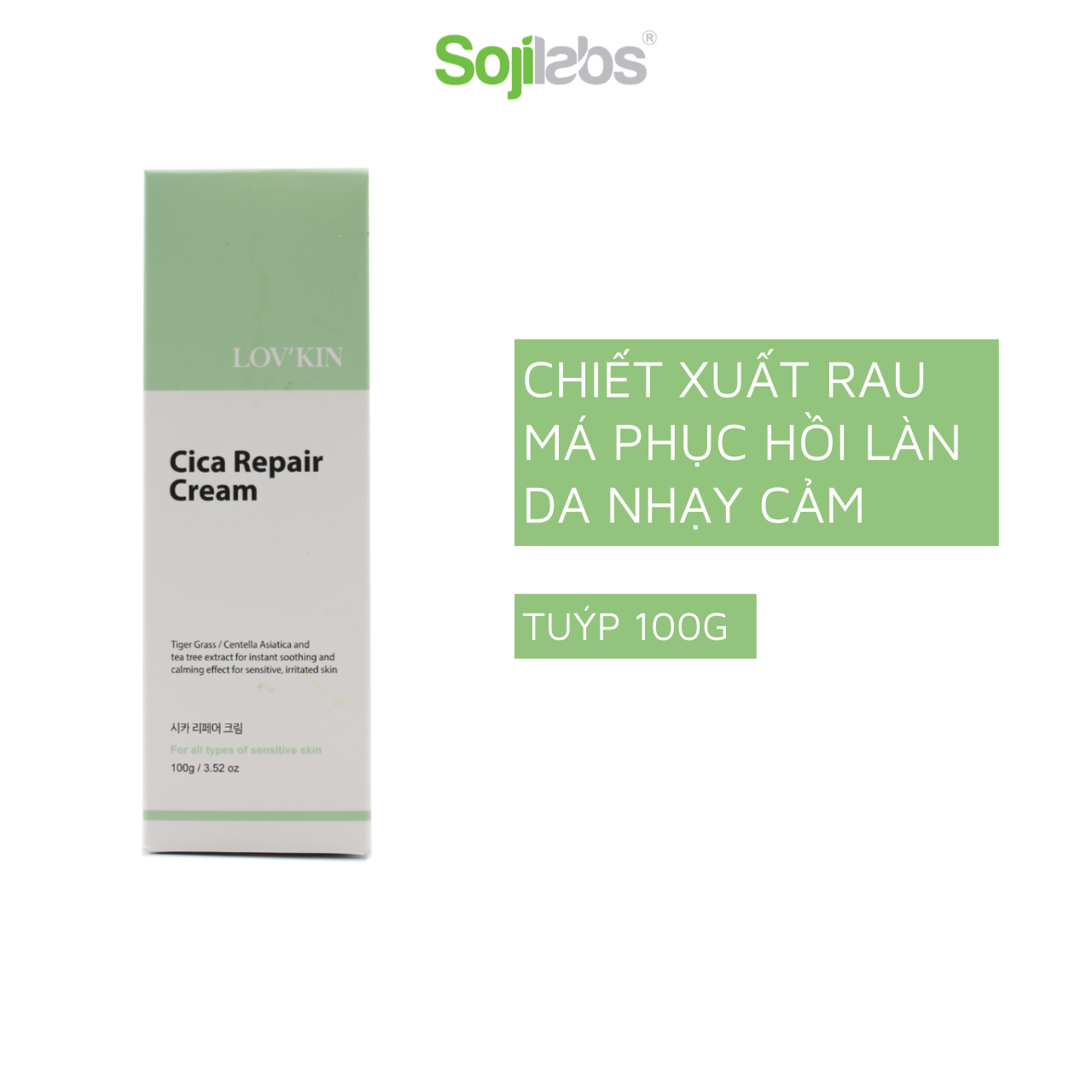 Kem Dưỡng Ẩm Da LOV'KIN CICA REPAIR CREAM dành cho da mụn, da bị kích ứng - 100G