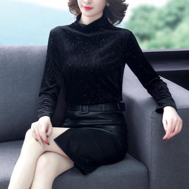 Áo nhung ánh nhũ cổ lọ