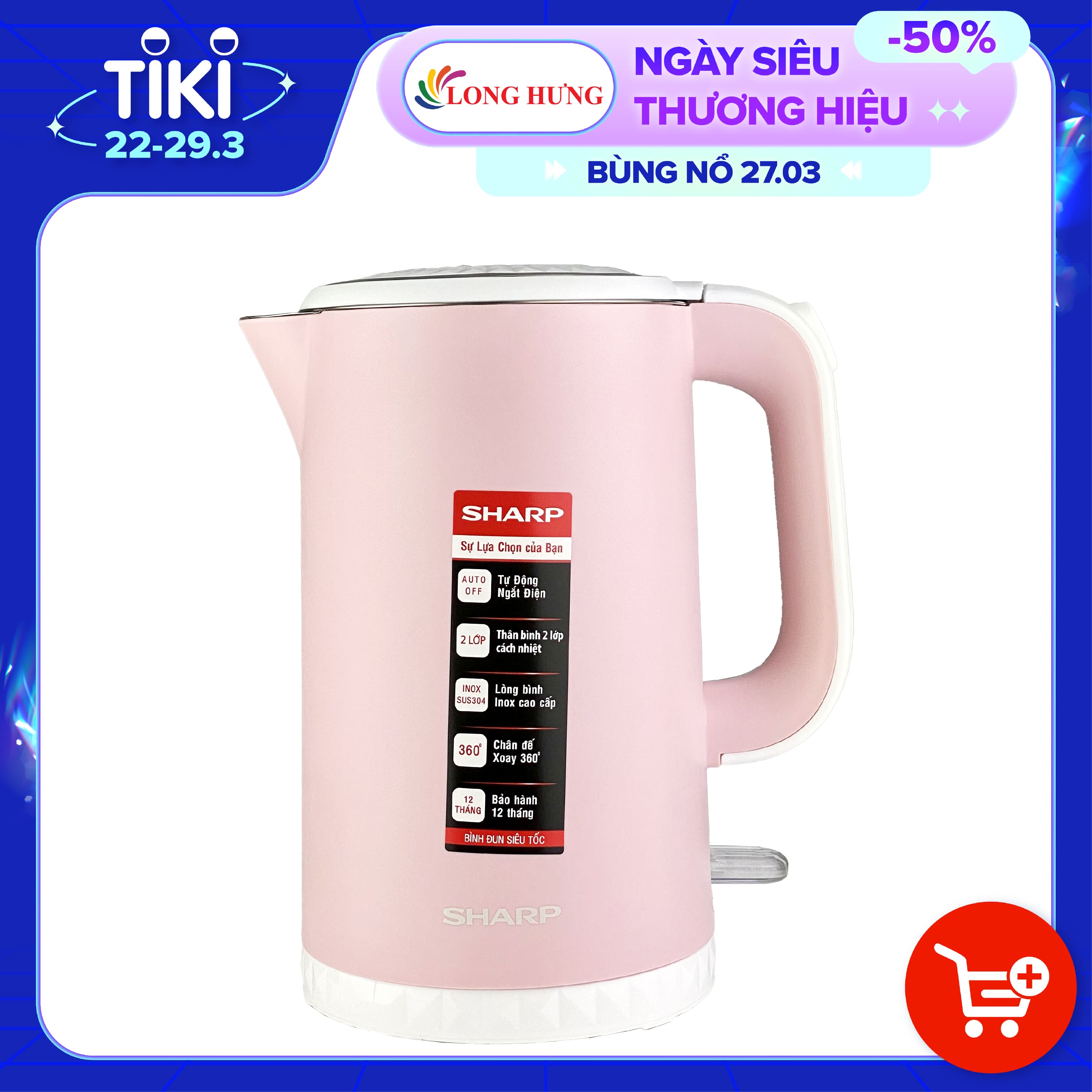 Bình đun siêu tốc Sharp 1.7 lít EKJ-17EVPS - Hàng chính hãng