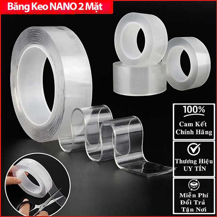 Băng Dính Keo NANO 2 Mặt Siêu Bám Dính Trong Suốt Dày 1mm Dài 3 mét Rộng 3cm Đa Năng Dính Chắc Trên Mọi Chất Liệu