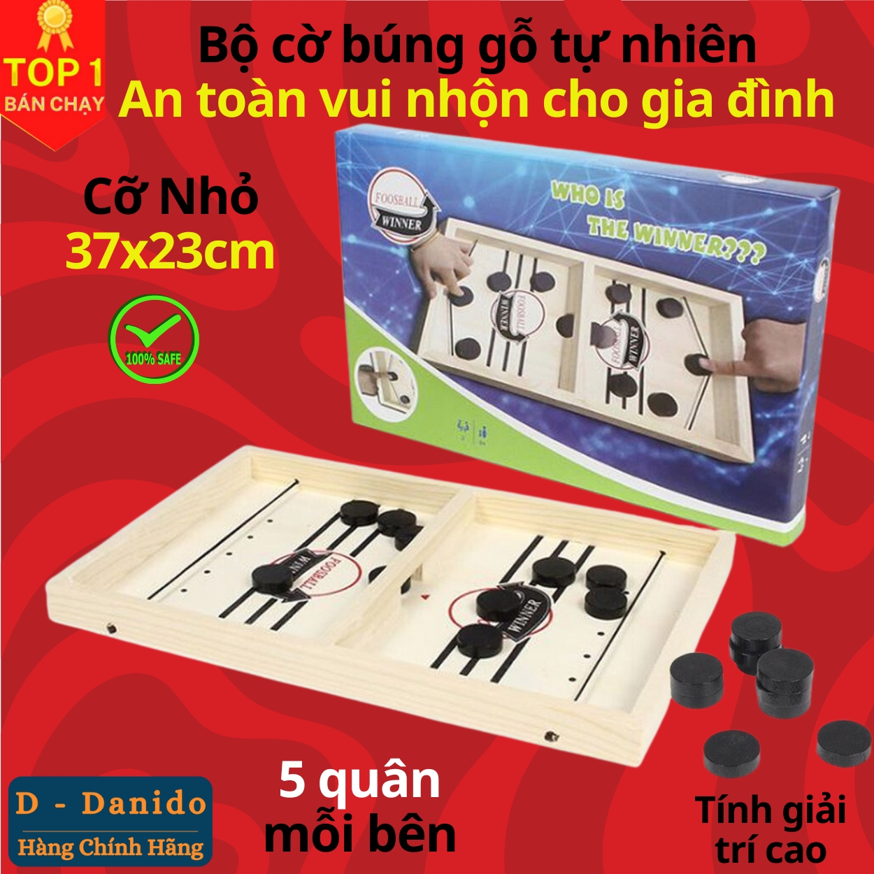 Bộ cờ búng bàn đấu gỗ Ice Hockey Cao Cấp - Foosball Winner, Sling Puck - Boardgame cờ búng chính hãng D Danido