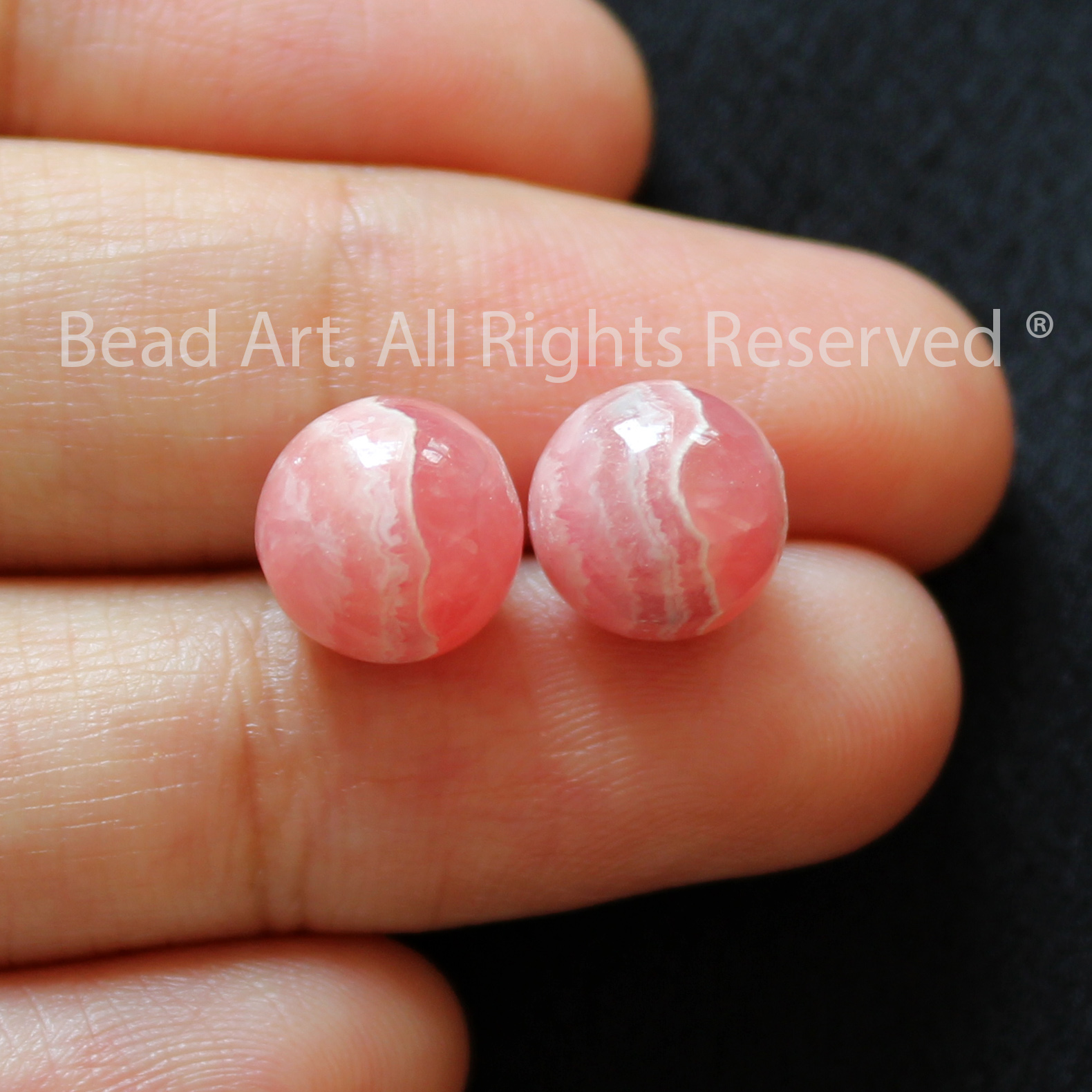 9MM Đá Đào Hoa Tự Nhiên Màu Hồng, Rhodochrosite Loại AA Vân Trắng, Đá Phối Vòng Tay Phong Thuỷ, Chuỗi Hạt, Mệnh Hoả, Thổ - Bead Art