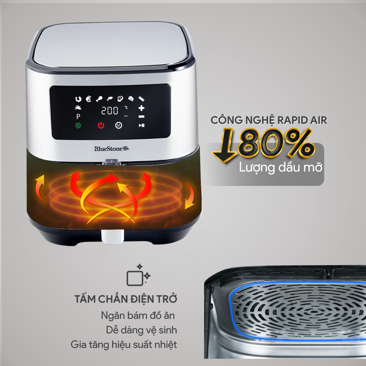 Nồi Chiên Không Dầu BlueStone AFB-5878 5.5 Lít 1700W - Hàng Chính Hãng