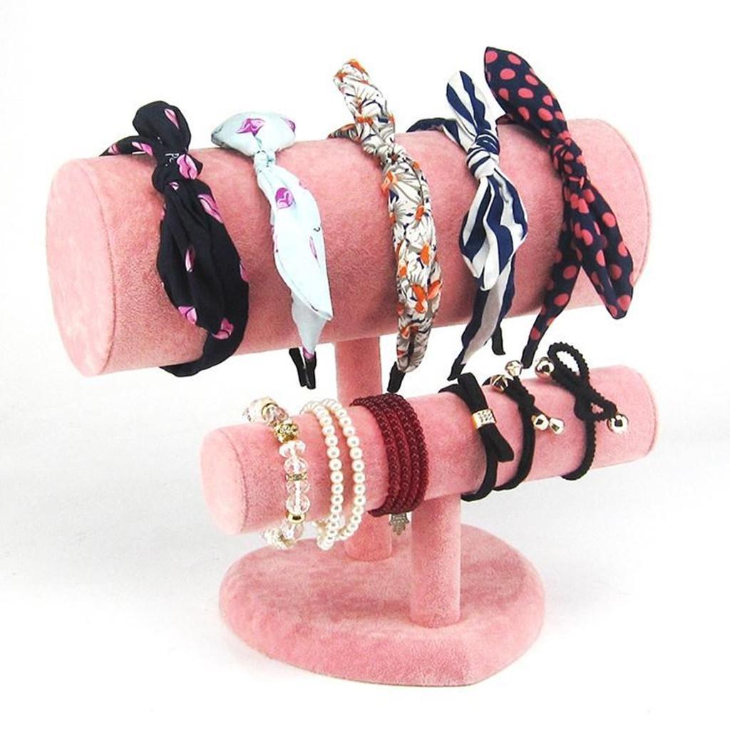 Velvet  Headband Holder Retail Shop Jewelry Display Stand Rack Pink