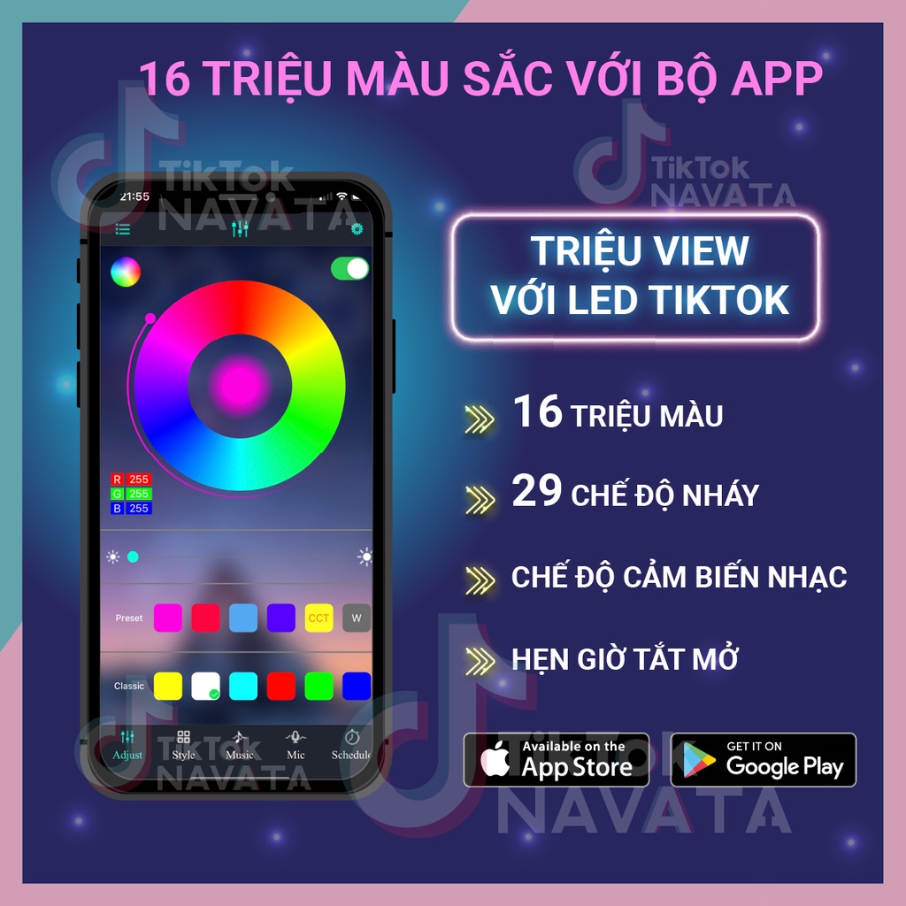 Đèn led tiktok 5M mix đổi màu RGB Quay video cuốn hút Triệu view Đèn trang trí phòng ngủ bàn làm việc